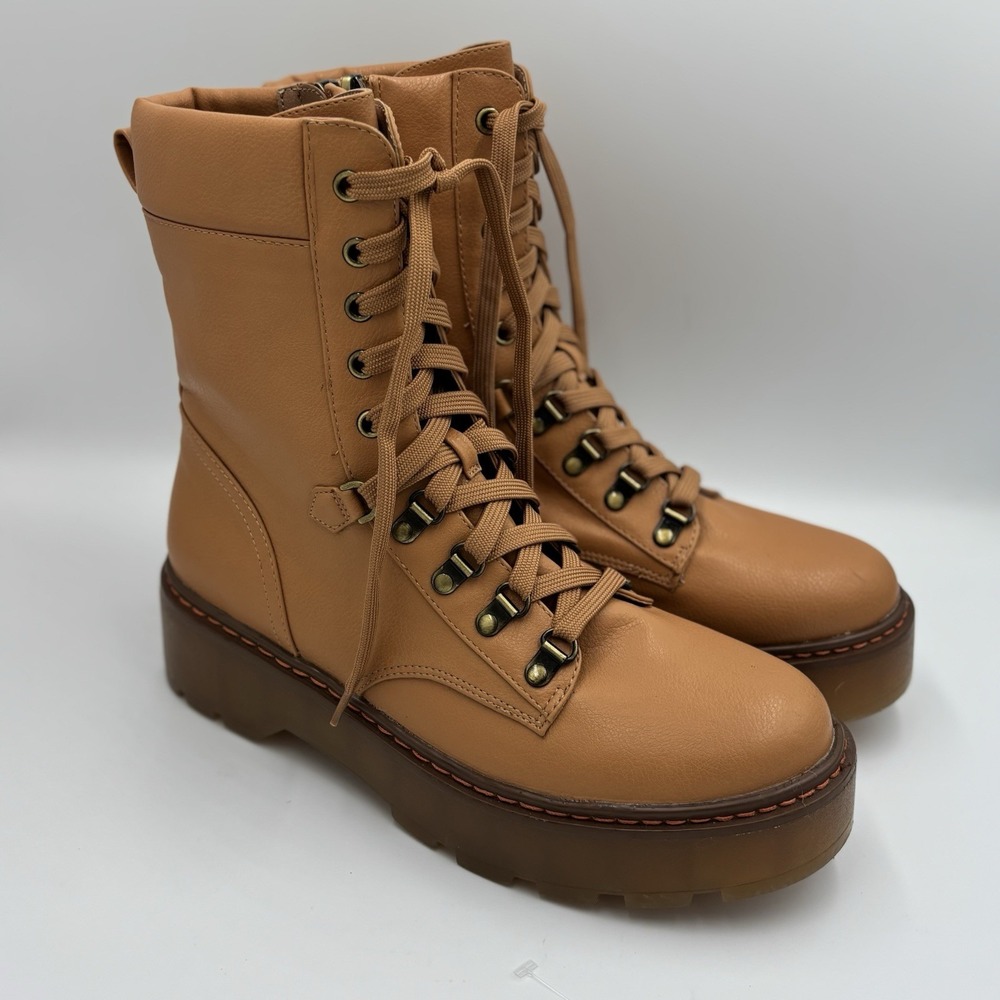 Sam Edelman Circus Vegan Combat Moto Boot Size 10 Camel Brown Tan‎ - Picture 2 of 9